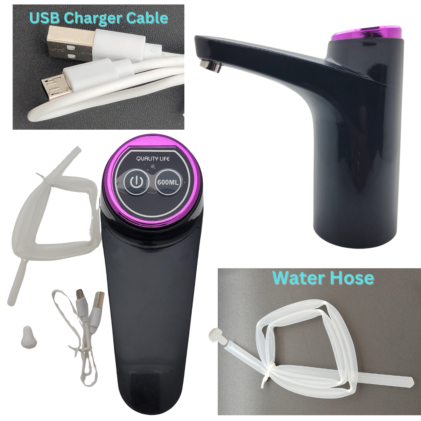 Portable Electric Smart Water Pump - Rechargeable Mini USB Water Bucket Dispenser This Black Electric Water Pump is specifically Crafted for 3 and 5-Gallon Bottles.