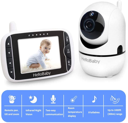 Baby Monitor with Remote Control Pan-Tilt and Zoom Camera and 3.2 inch LCD Screen, Infrared Night Vision.