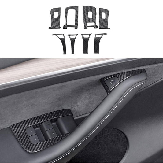 Dry Carbon Fiber Window & Door Switch Covers for Model Y / Model 3(Left Hand Drive)