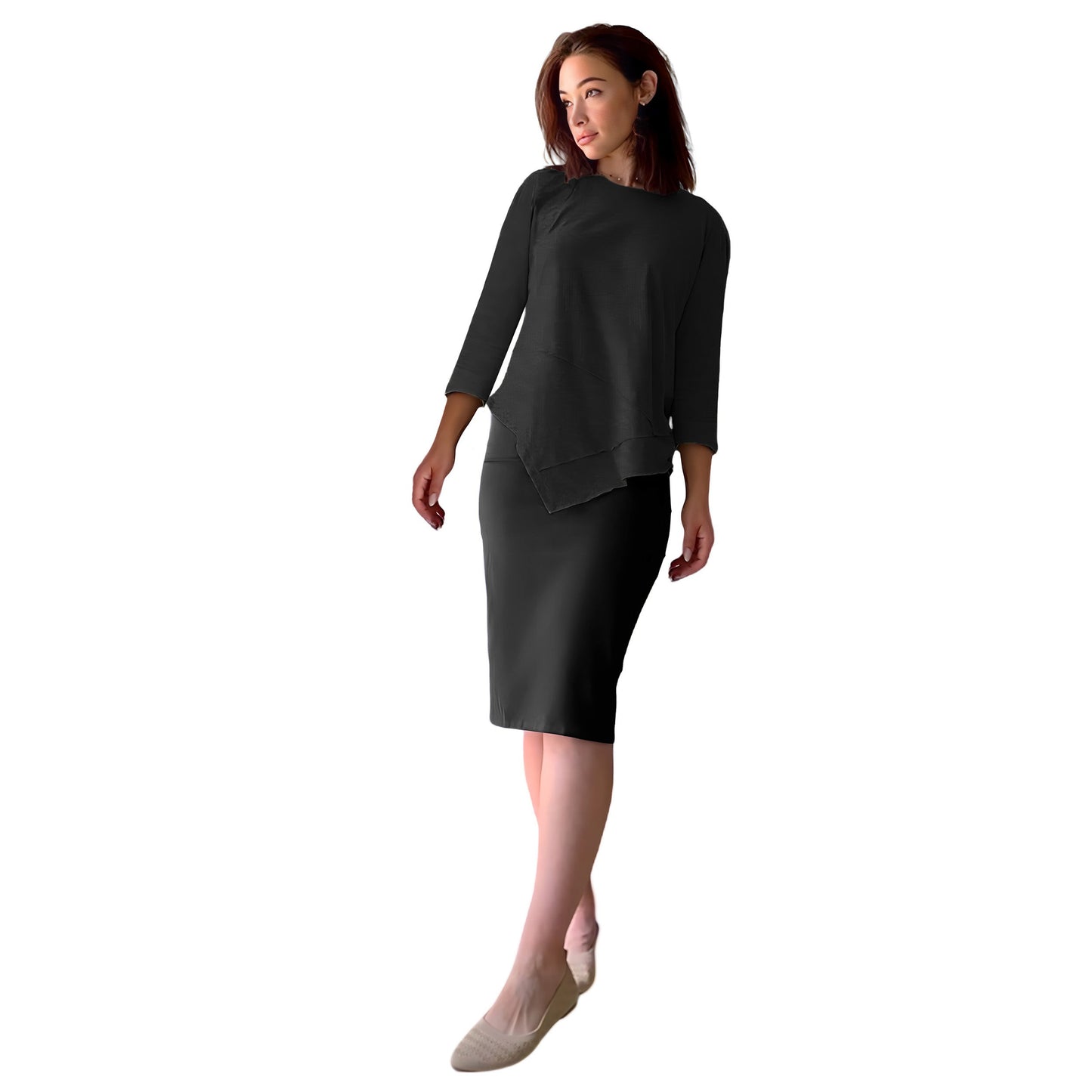 Asymmetrical Stylish Ribbed Tunic - Soft Fabric and Full Coverage