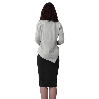 Asymmetrical Stylish Ribbed Tunic - Soft Fabric and Full Coverage