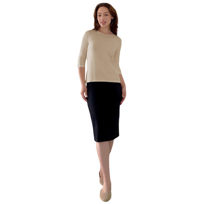 Modest 3/4 Sleeve Layering Shell with Below Collarbone Neckline