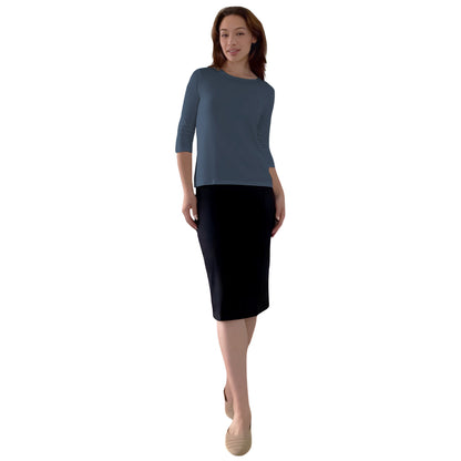 Modest 3/4 Sleeve Layering Shell with Below Collarbone Neckline