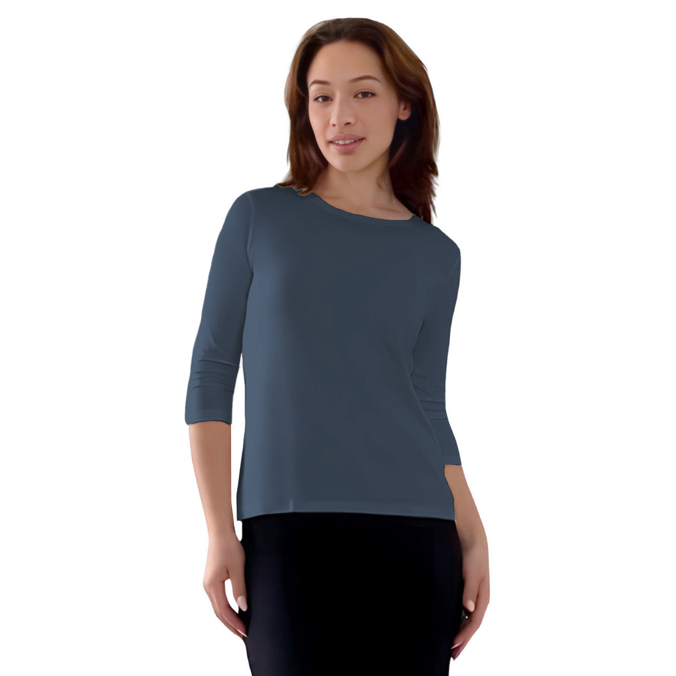 Modest 3/4 Sleeve Layering Shell with Below Collarbone Neckline