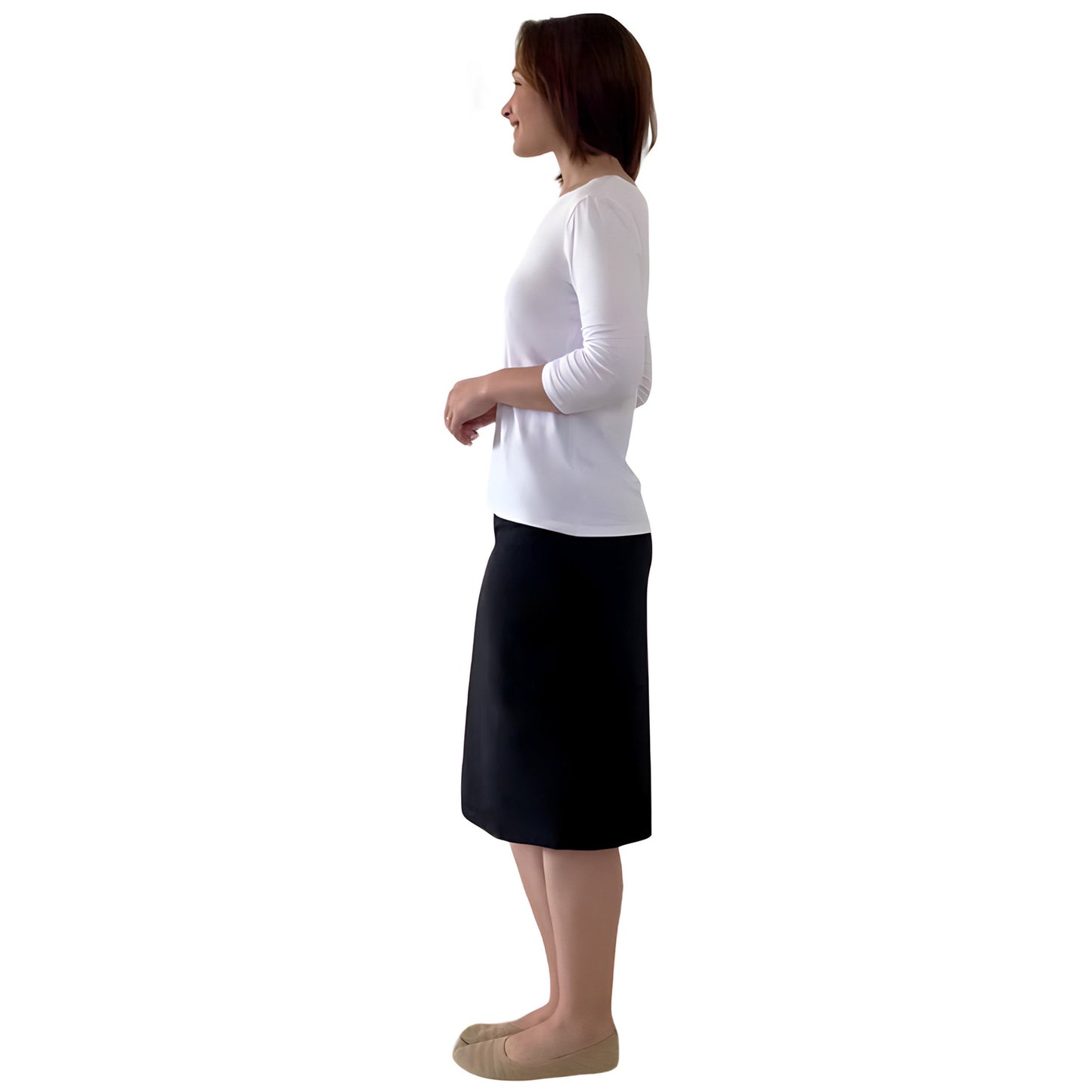 Modest 3/4 Sleeve Layering Shell with Below Collarbone Neckline