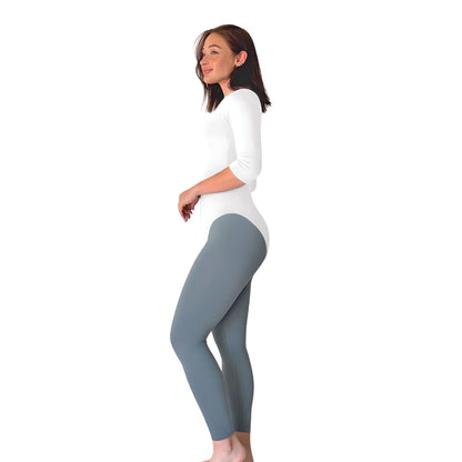 Modest 3/4 Sleeve High Neckline Bodysuit Shell - Snap Closure Layering Top