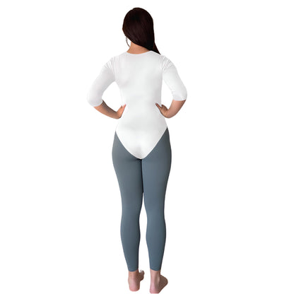 Modest 3/4 Sleeve High Neckline Bodysuit Shell - Snap Closure Layering Top