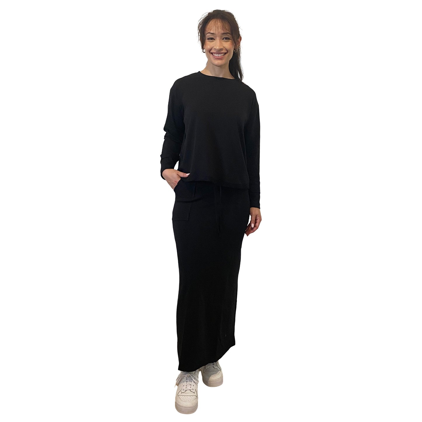 French Terry Cotton Blend Crew Neck Sweatshirt with Long Sleeves