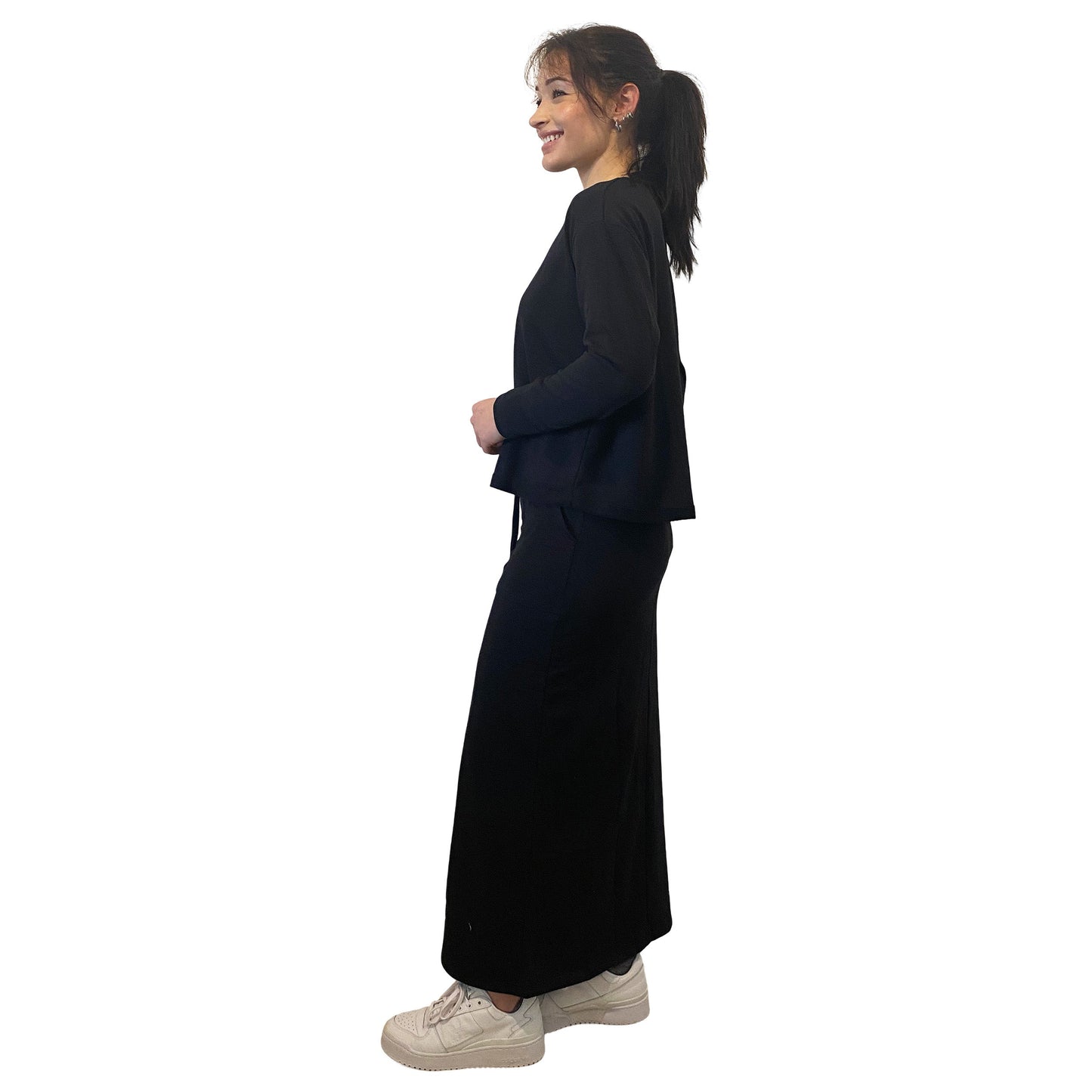 French Terry Cotton Blend Crew Neck Sweatshirt with Long Sleeves