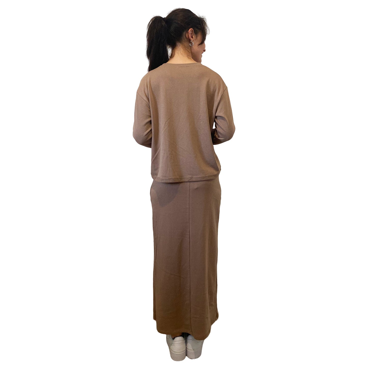 French Terry Cotton Blend Crew Neck Sweatshirt with Long Sleeves