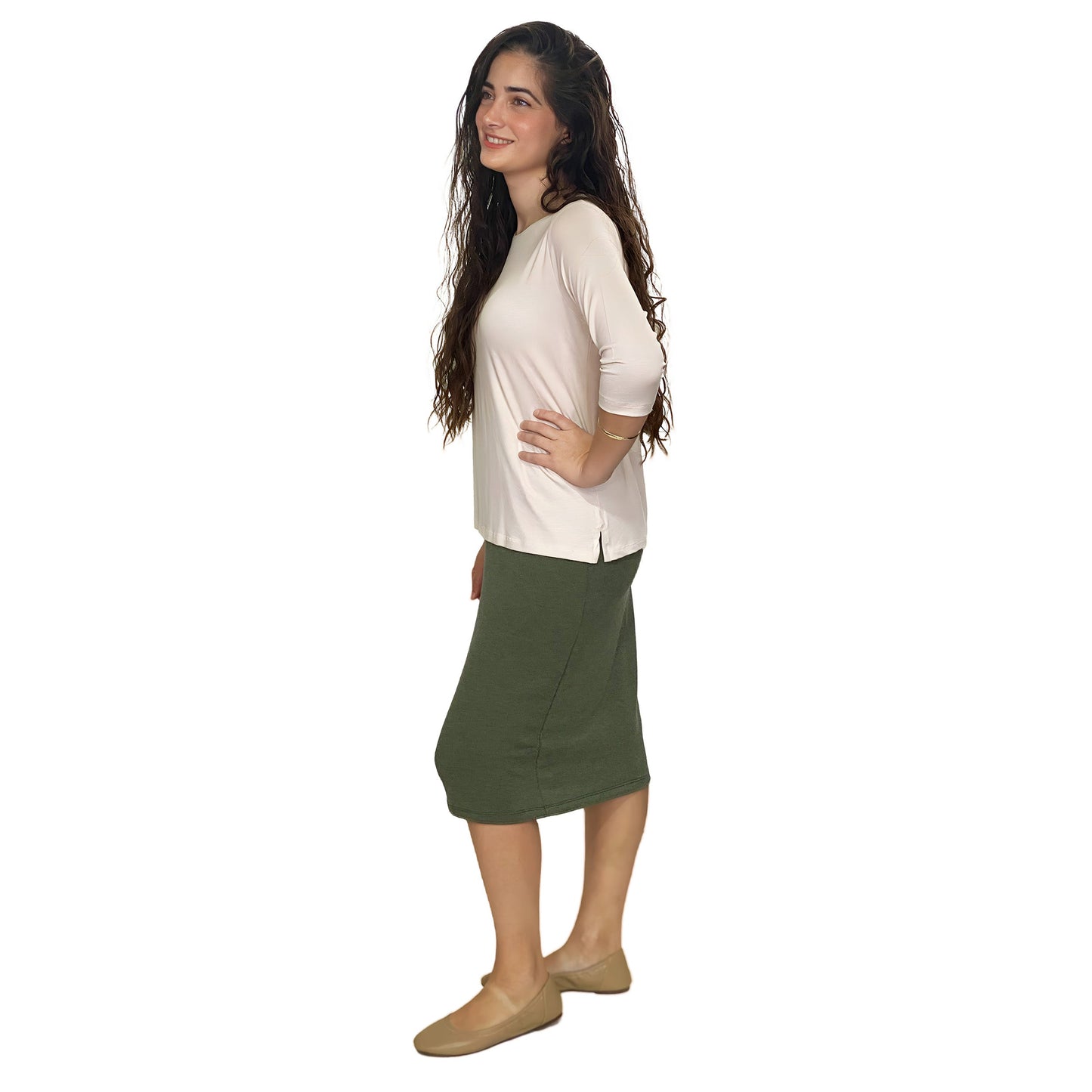 Soft Sweater Knit Mid-Calf Pencil Skirt