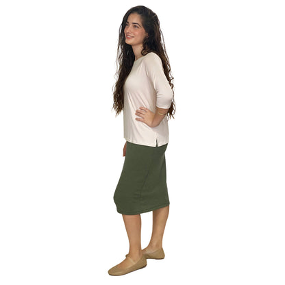 Soft Sweater Knit Mid-Calf Pencil Skirt