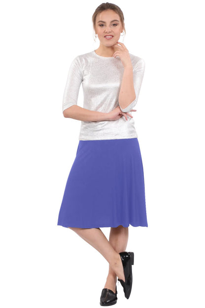 Knee Length A-Line Skater Skirt with Full Elastic Waist
