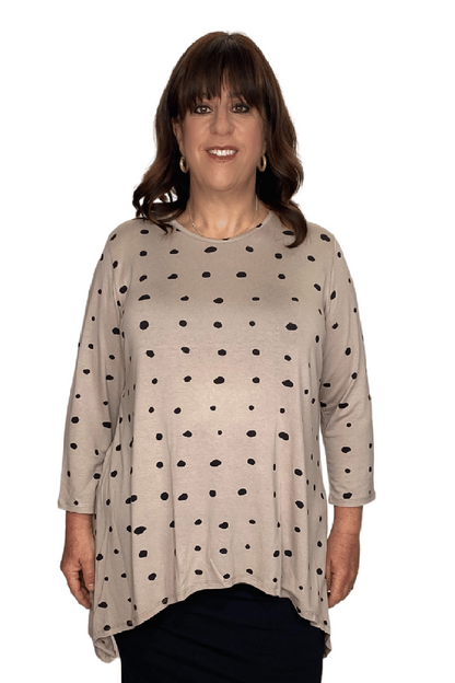 Plus Size - Modest Handkerchief Tunic Top - 3/4 Sleeve Comfort Flow Design