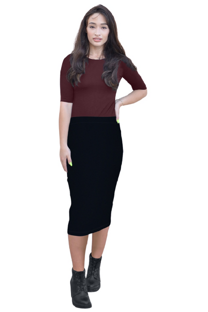 Mid-Calf Pencil Skirt in Cotton Spandex – No Slits