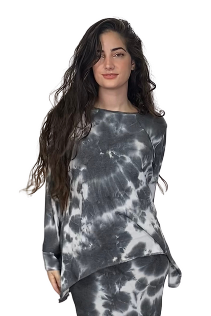 Long Sleeve Relaxed Fit Tie-Dye Waffle Tunic