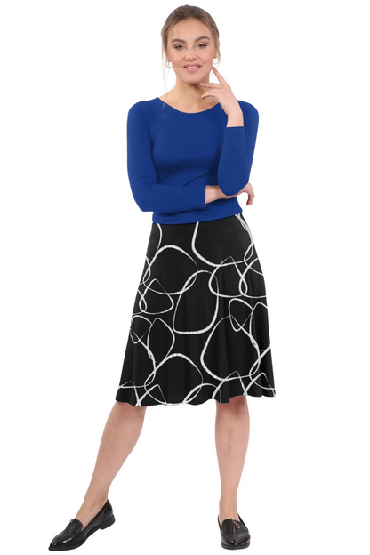 Knee Length A-Line Skater Skirt with Full Elastic Waist