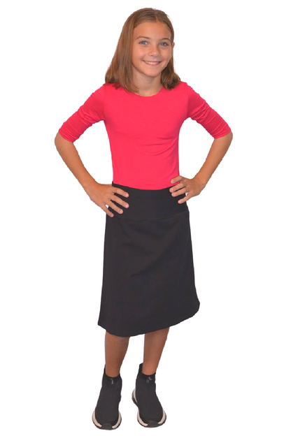 Girls Sporty A-Line Stretch Cotton Spandex Skirt – Knee Length