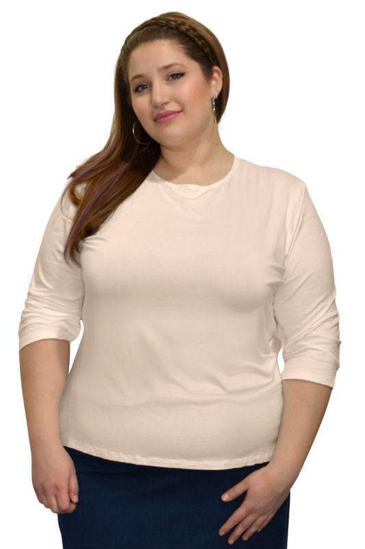Plus Size - Essential 3/4 Sleeve Modest Crew Neckline Shell - Versatile Layering Top