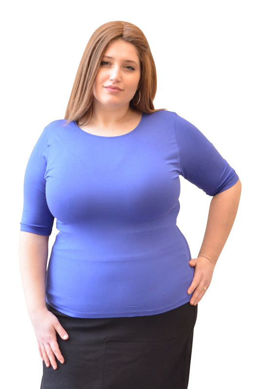 Plus Size Fitted Layering Shell - Modest Round Neck with Elbow Sleeves