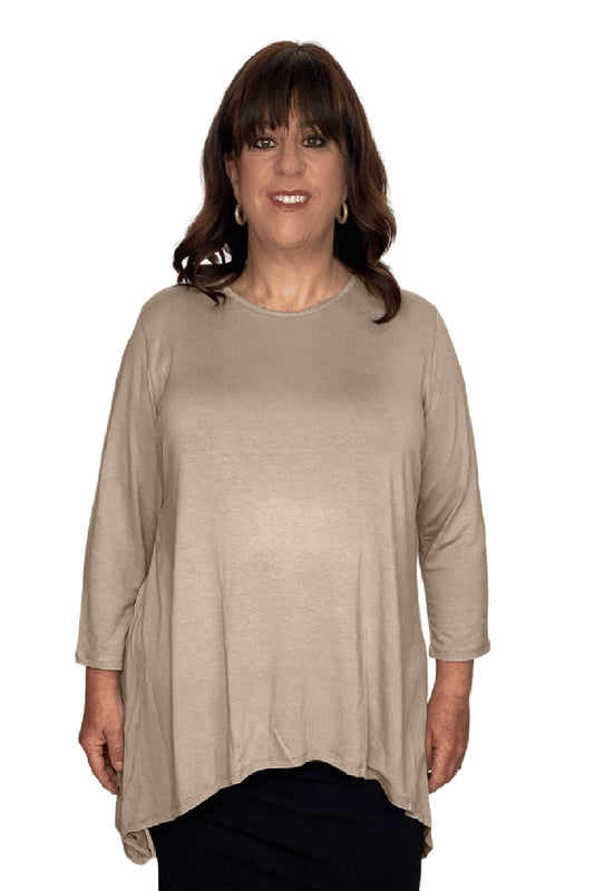 Plus Size - Modest Handkerchief Tunic Top - 3/4 Sleeve Comfort Flow Design