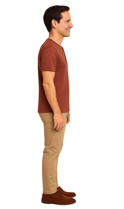 Men's Short Sleeve Henley Relaxed Fit Shirt with Pocket