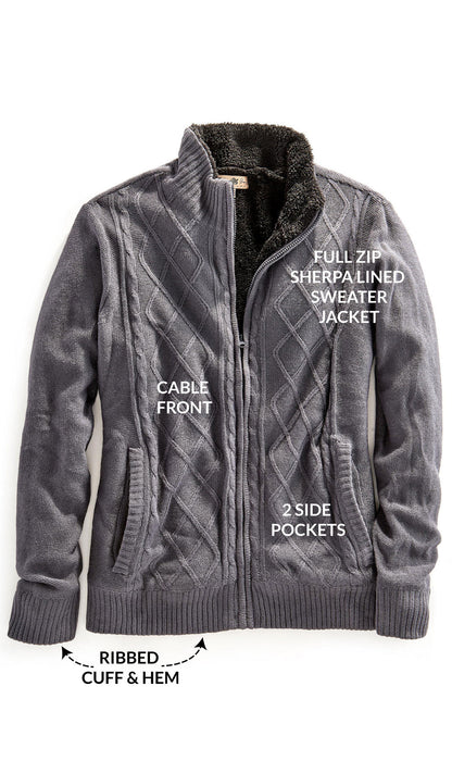 Mens Sherpa Fleece Lined Zip Front Sweater Jacket
