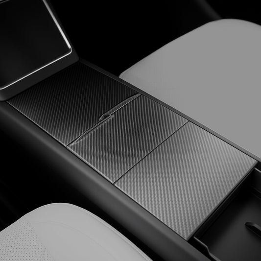 Dry Carbon Fiber Center Console Cover For Model Y Juniper / Model 3 Highland / Model YL