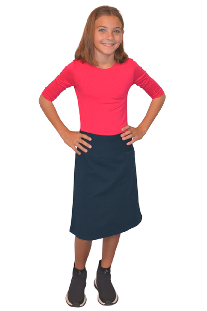 Girls Sporty A-Line Stretch Cotton Spandex Skirt – Knee Length