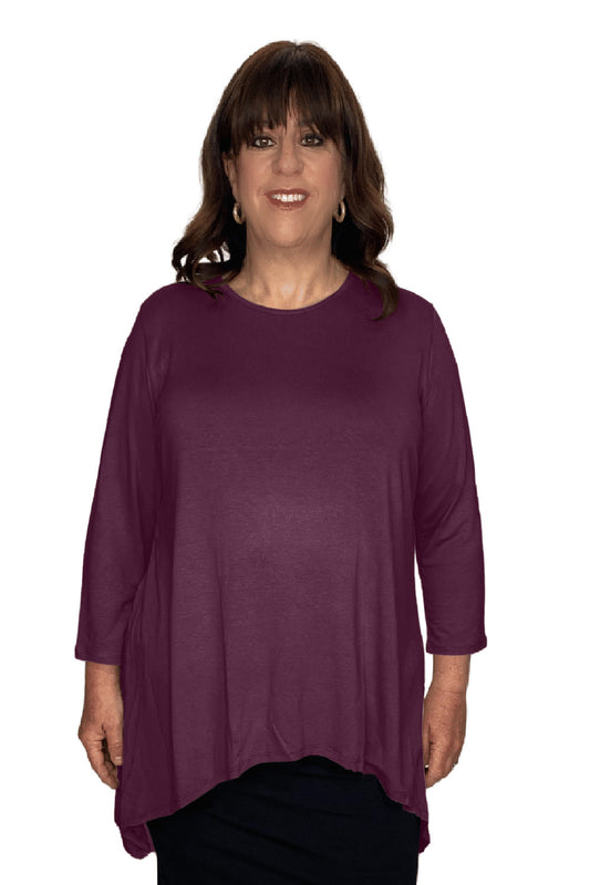 Plus Size - Modest Handkerchief Tunic Top - 3/4 Sleeve Comfort Flow Design
