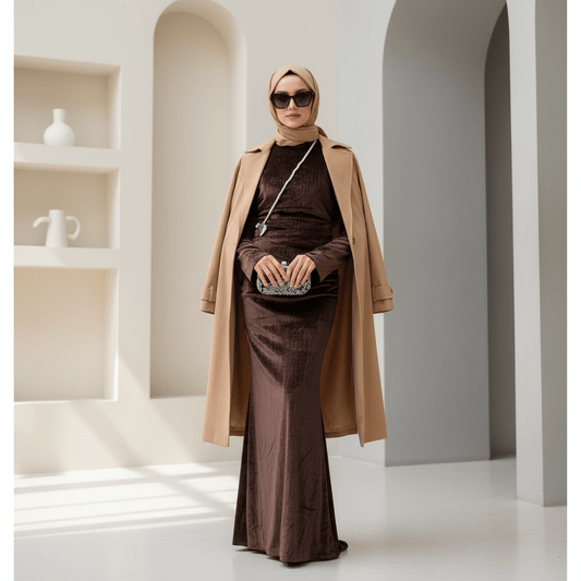 Shimmer Velvet Ruched Mermaid Gown(MA358)