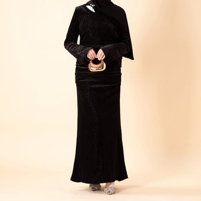 Shimmer Velvet Ruched Mermaid Gown(MA358)