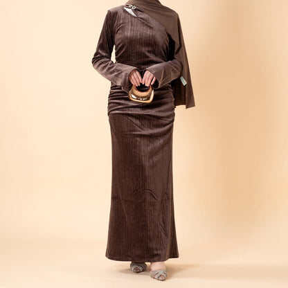 Shimmer Velvet Ruched Mermaid Gown(MA358)