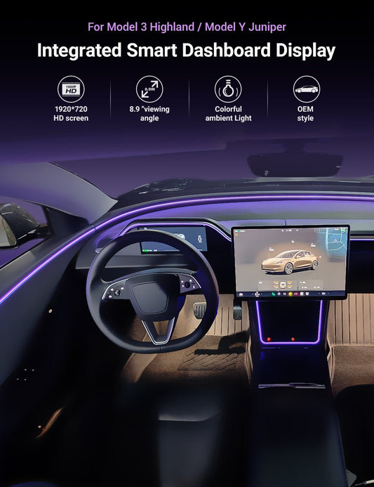 TESERY 8.9'' Dashboard Display with Ambient Lighting for Model 3 Highland / Model Y Juniper